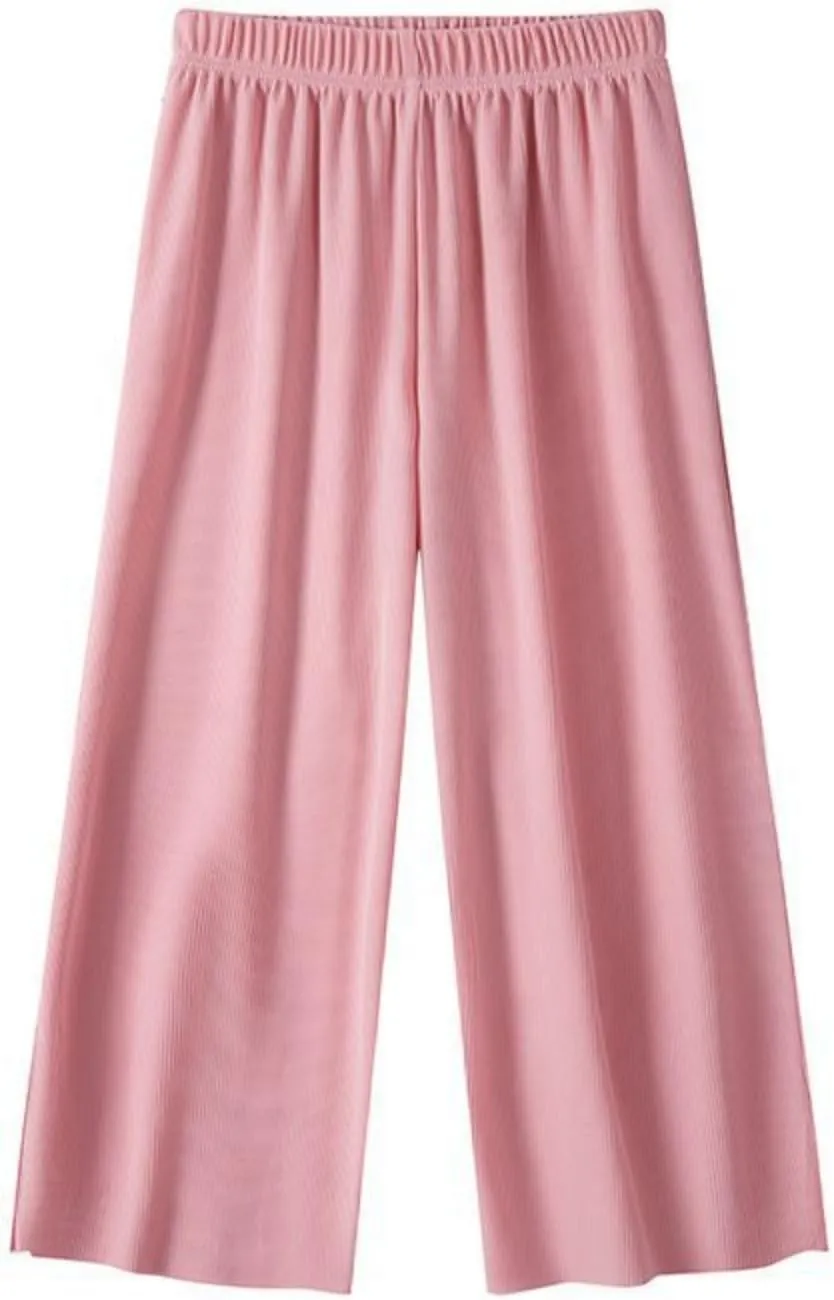 Girls Straight Wide Leg Palazzos Casual High Elastic Waisted Trousers Teens Solid Color Flowy Slacks