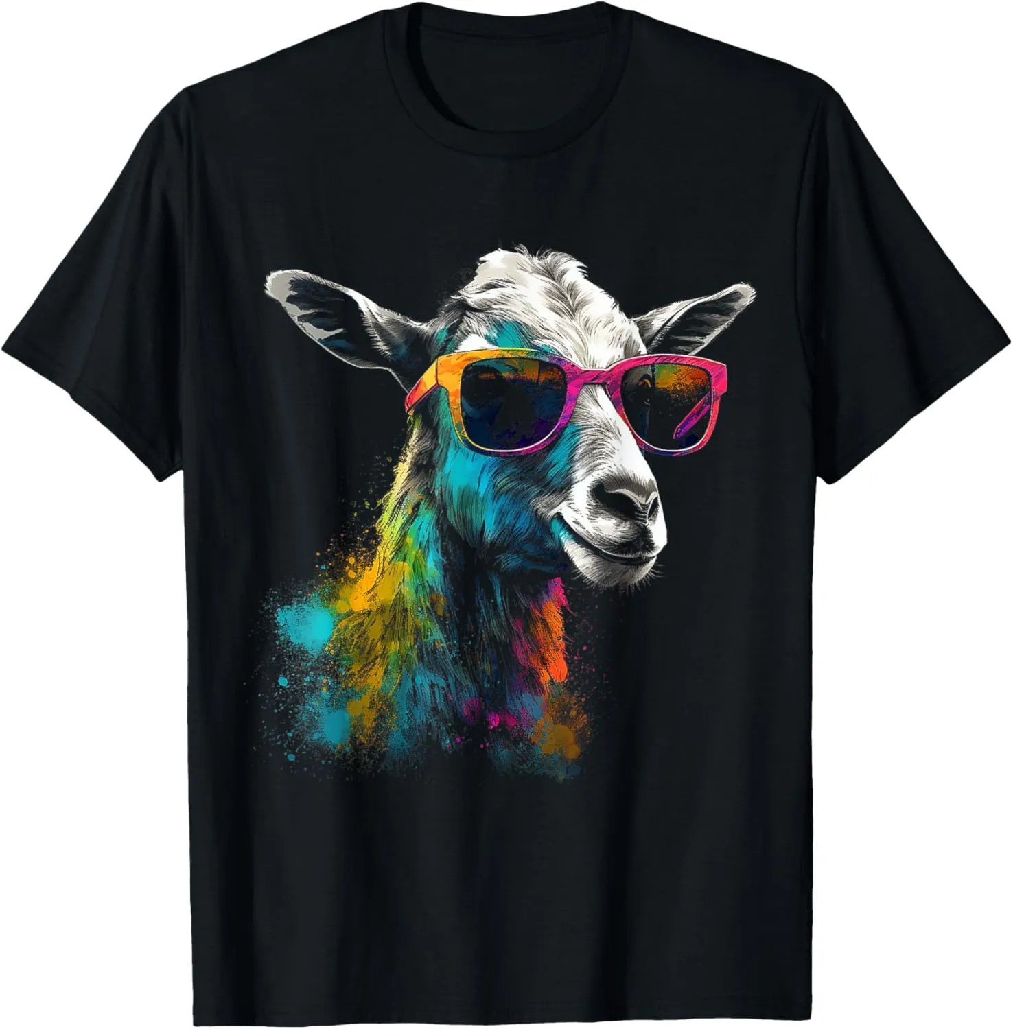 Goat Lover Artwork Sunglasses | Colorful Animal Motif Goat T-Shirt
