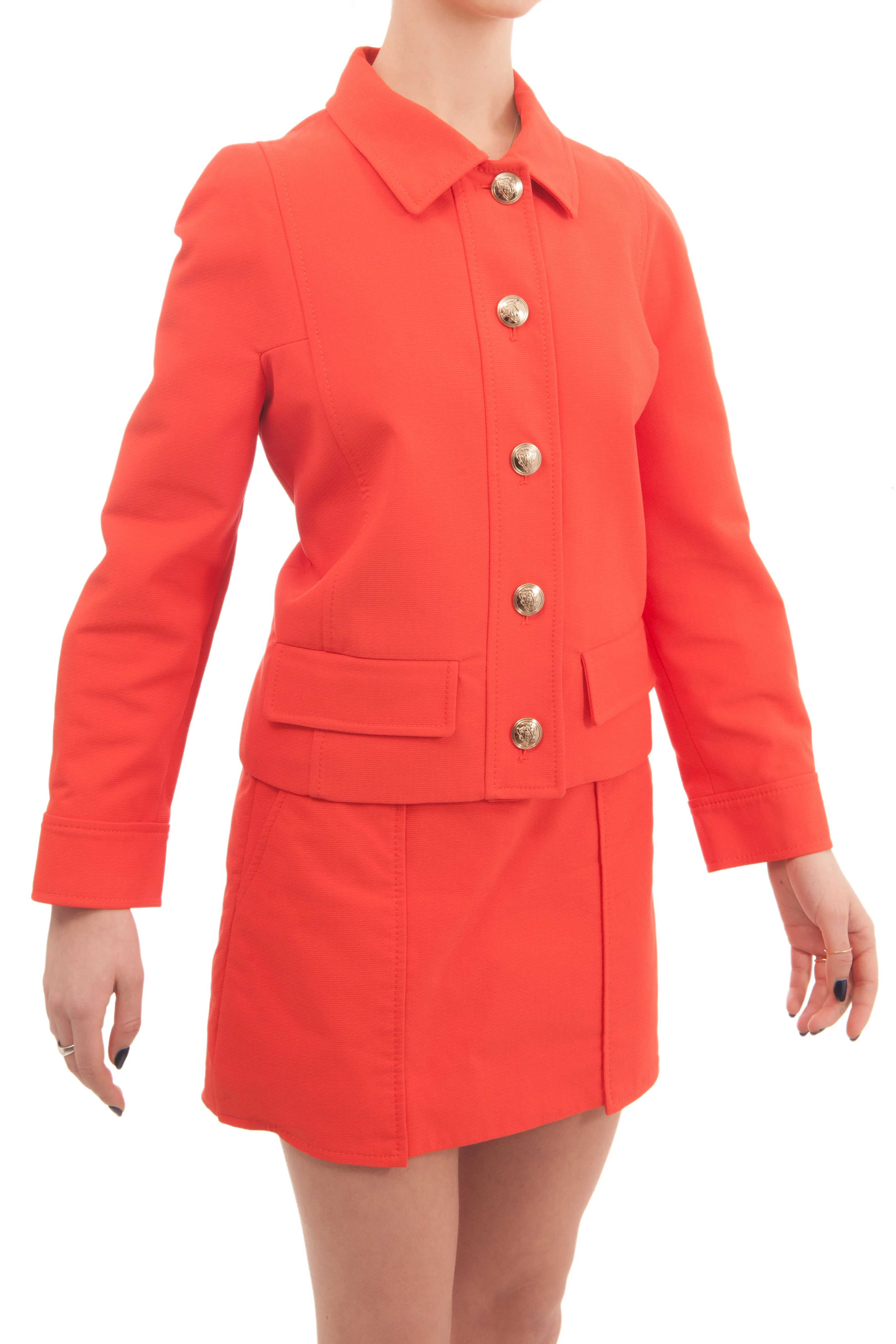 Gucci 1960 Style Orange Skirt Suit with Gold Shield Buttons