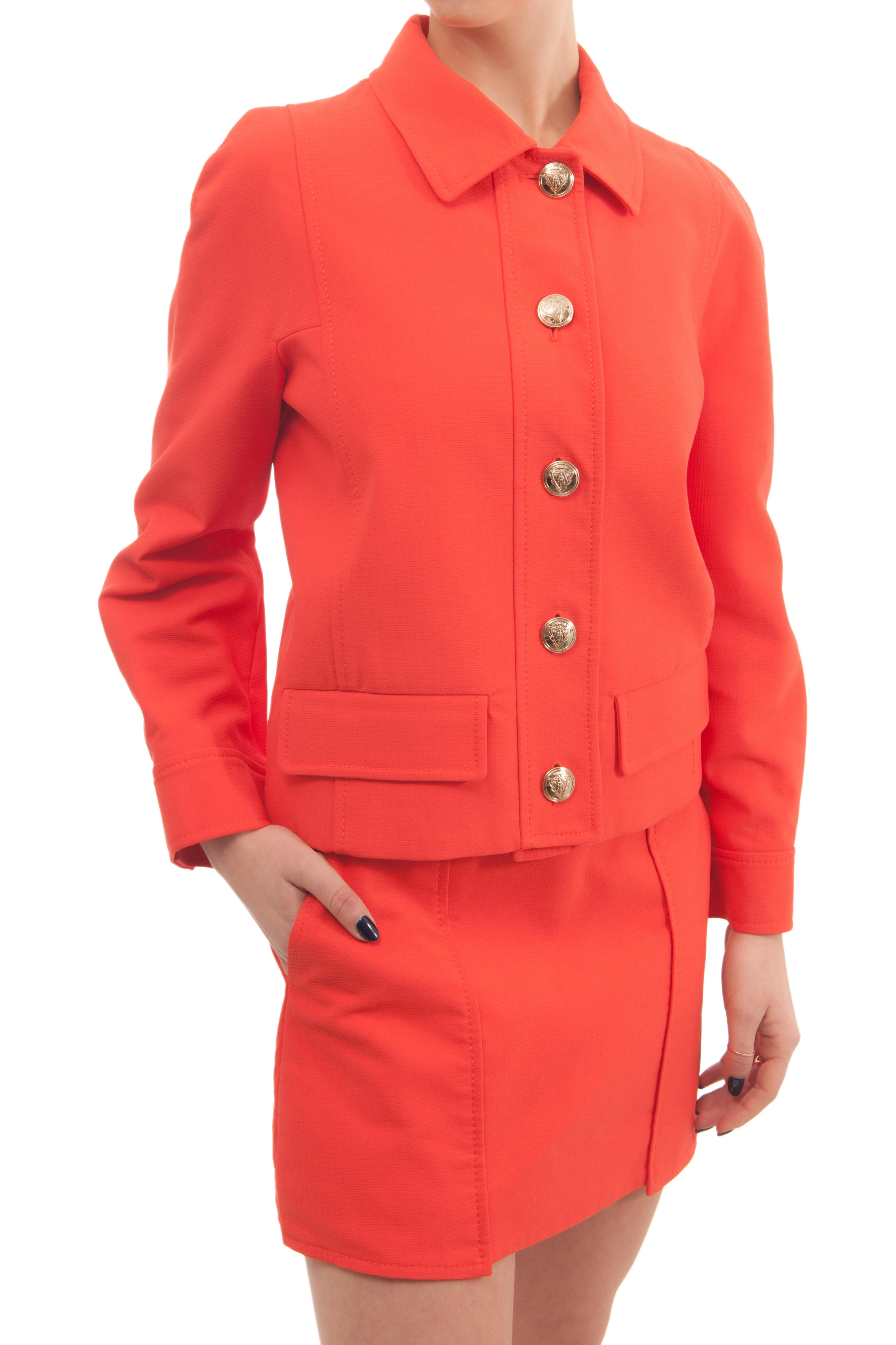 Gucci 1960 Style Orange Skirt Suit with Gold Shield Buttons