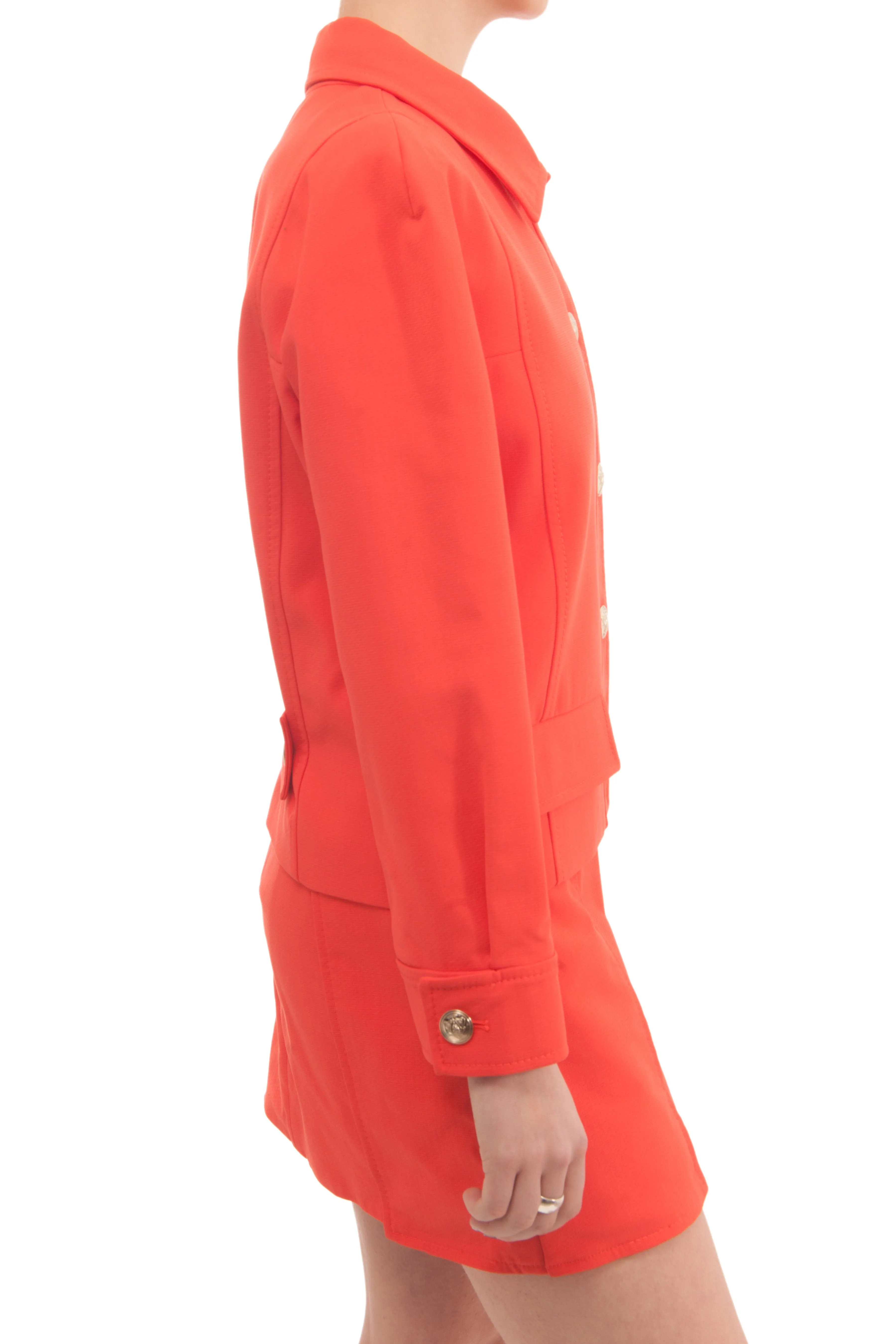 Gucci 1960 Style Orange Skirt Suit with Gold Shield Buttons