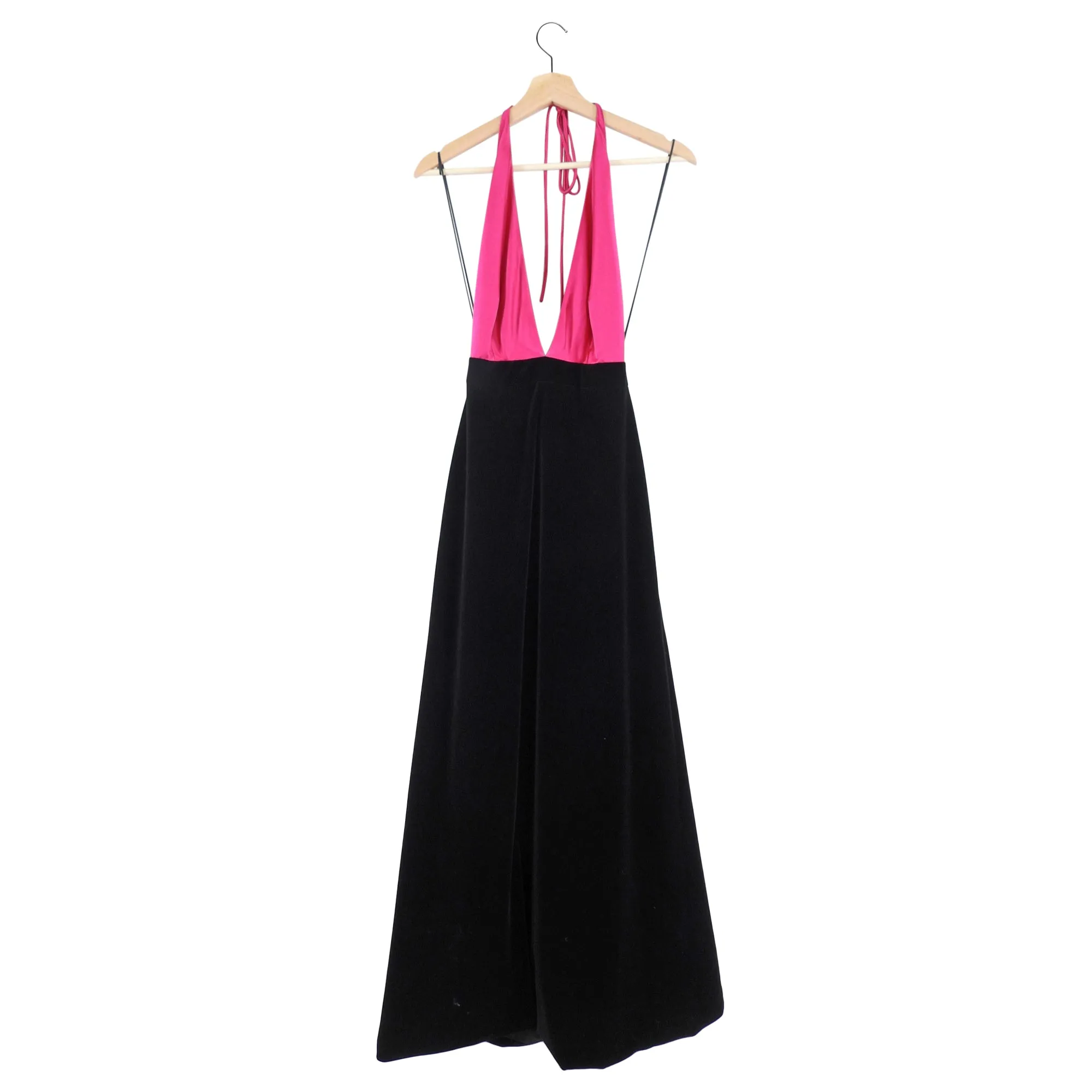 Gucci Fuchsia Pink and Black Velvet Halter Gown - IT38 / USA 2