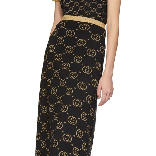 GUCCI GG Jacquard Lamé Wool Skirt