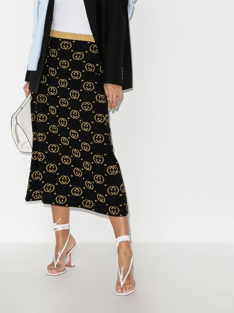 GUCCI GG Jacquard Lamé Wool Skirt