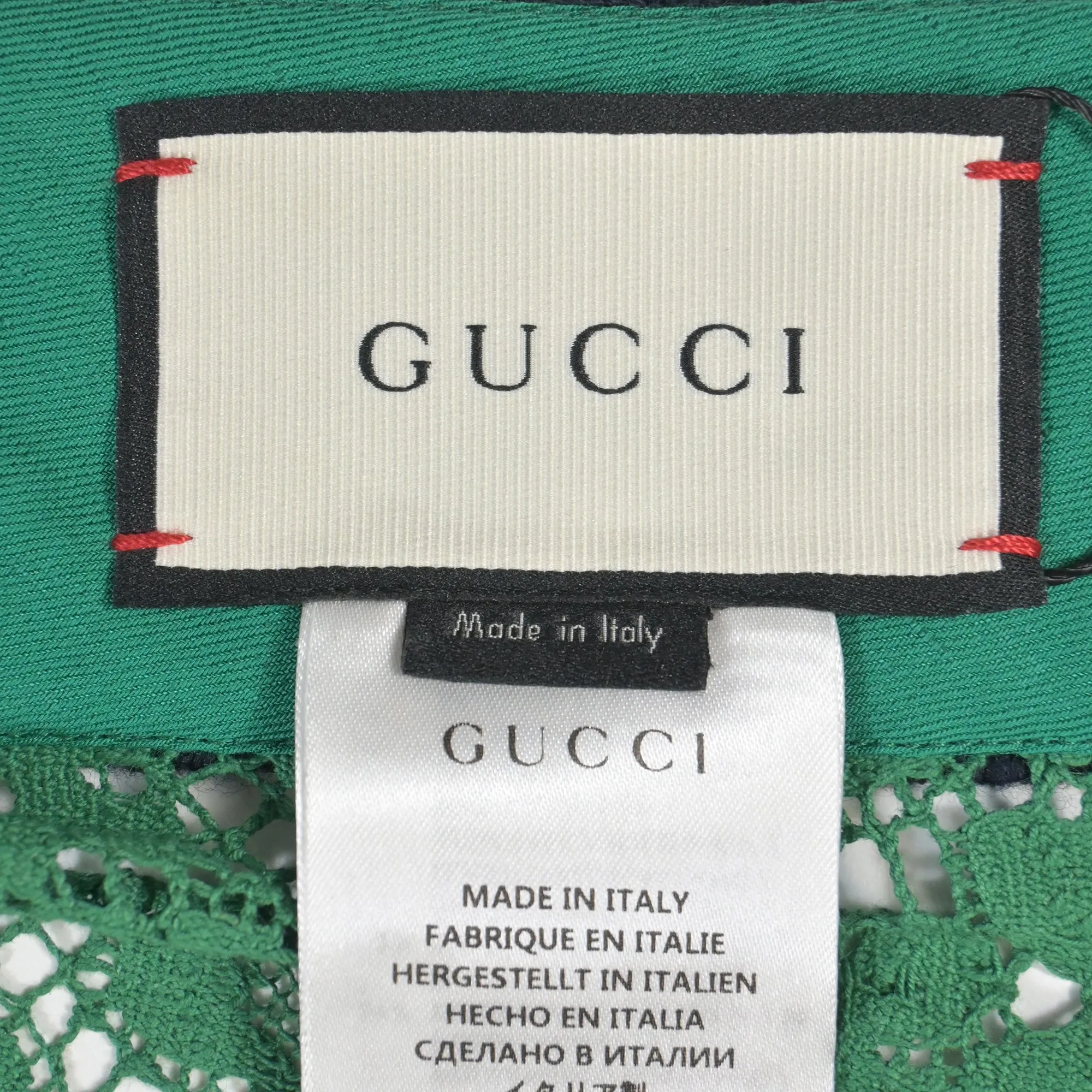 Gucci Lace Ribbed Web Stripe Lace in Green Cotton