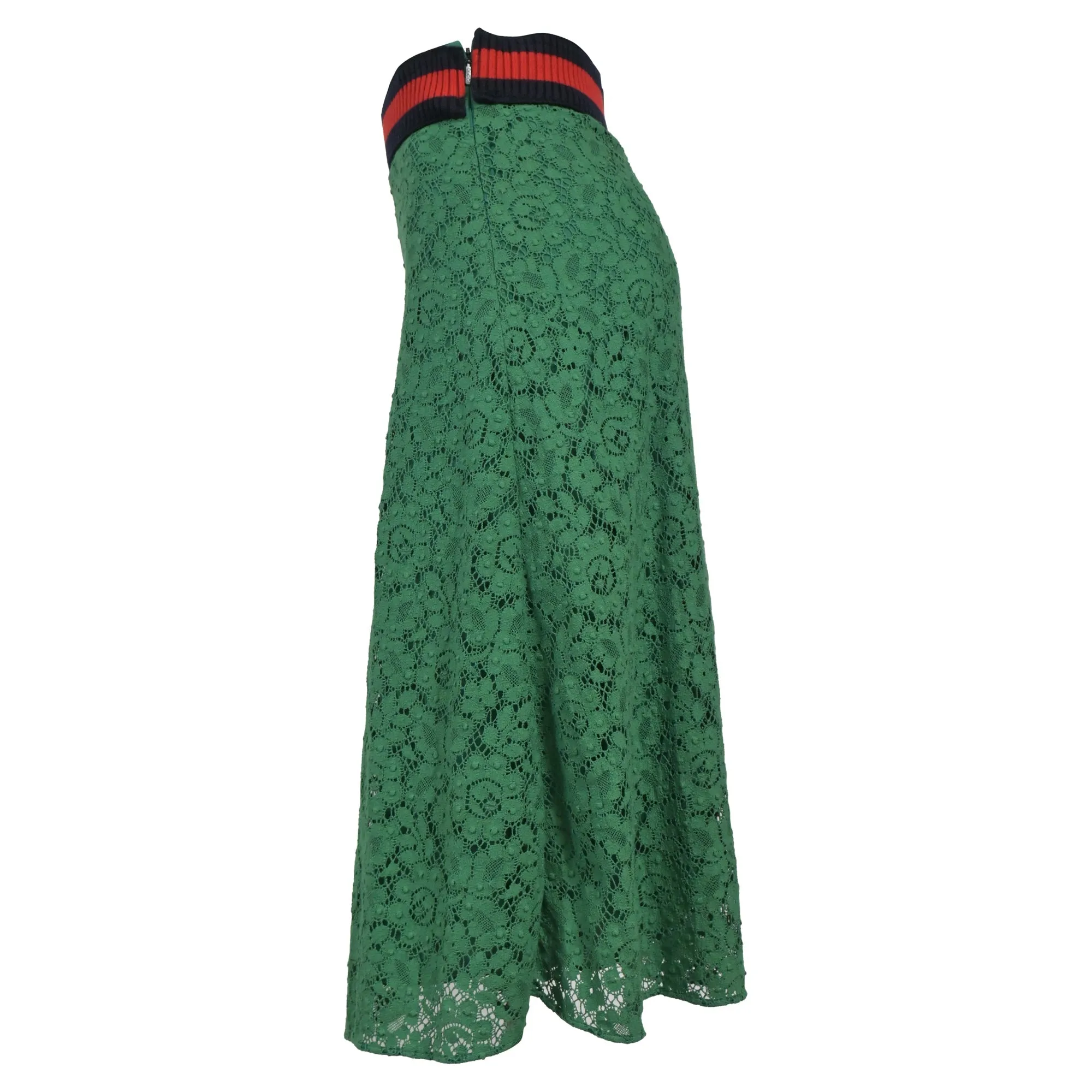 Gucci Lace Ribbed Web Stripe Lace in Green Cotton