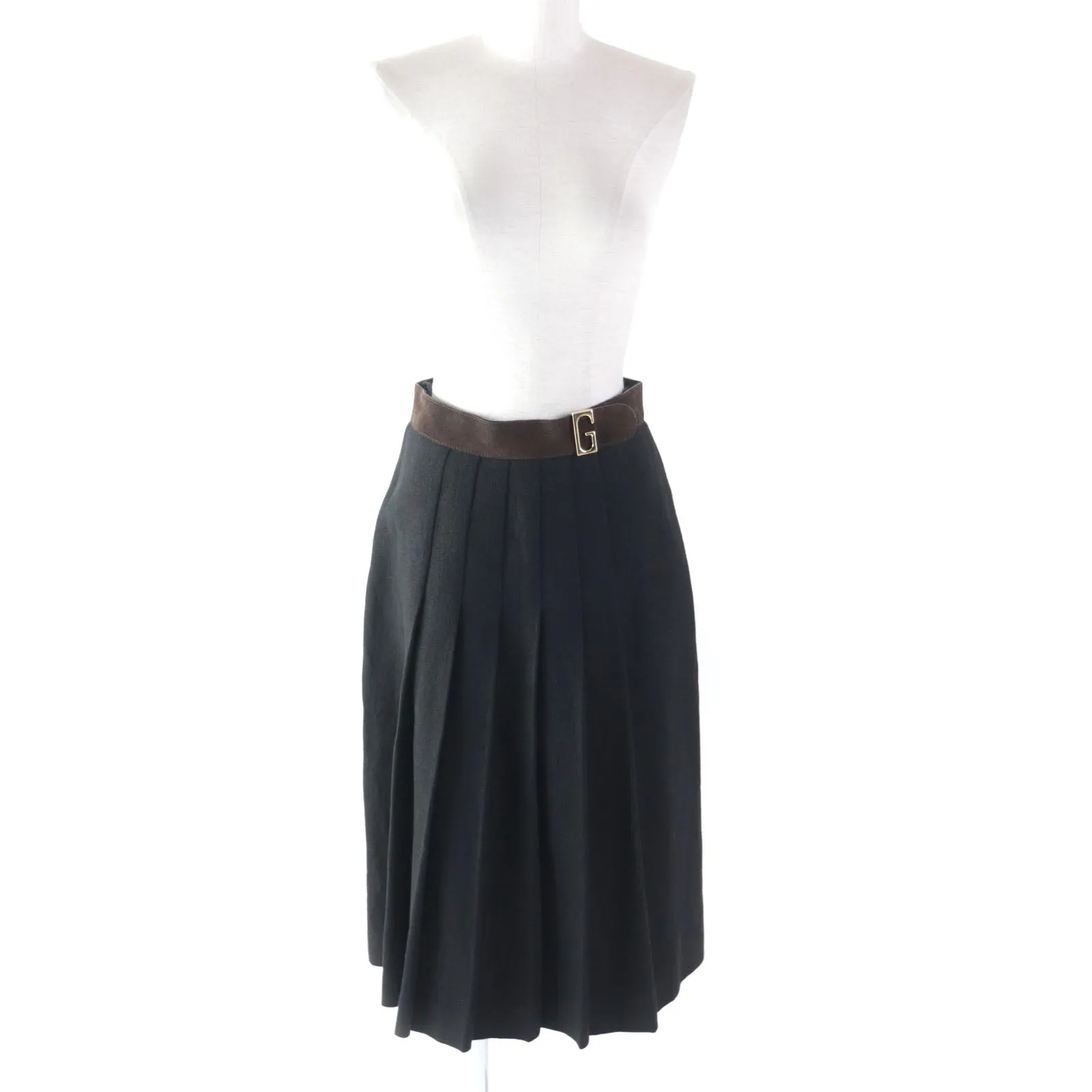 GUCCI Pleated skirt 511243 linen Black brown 40