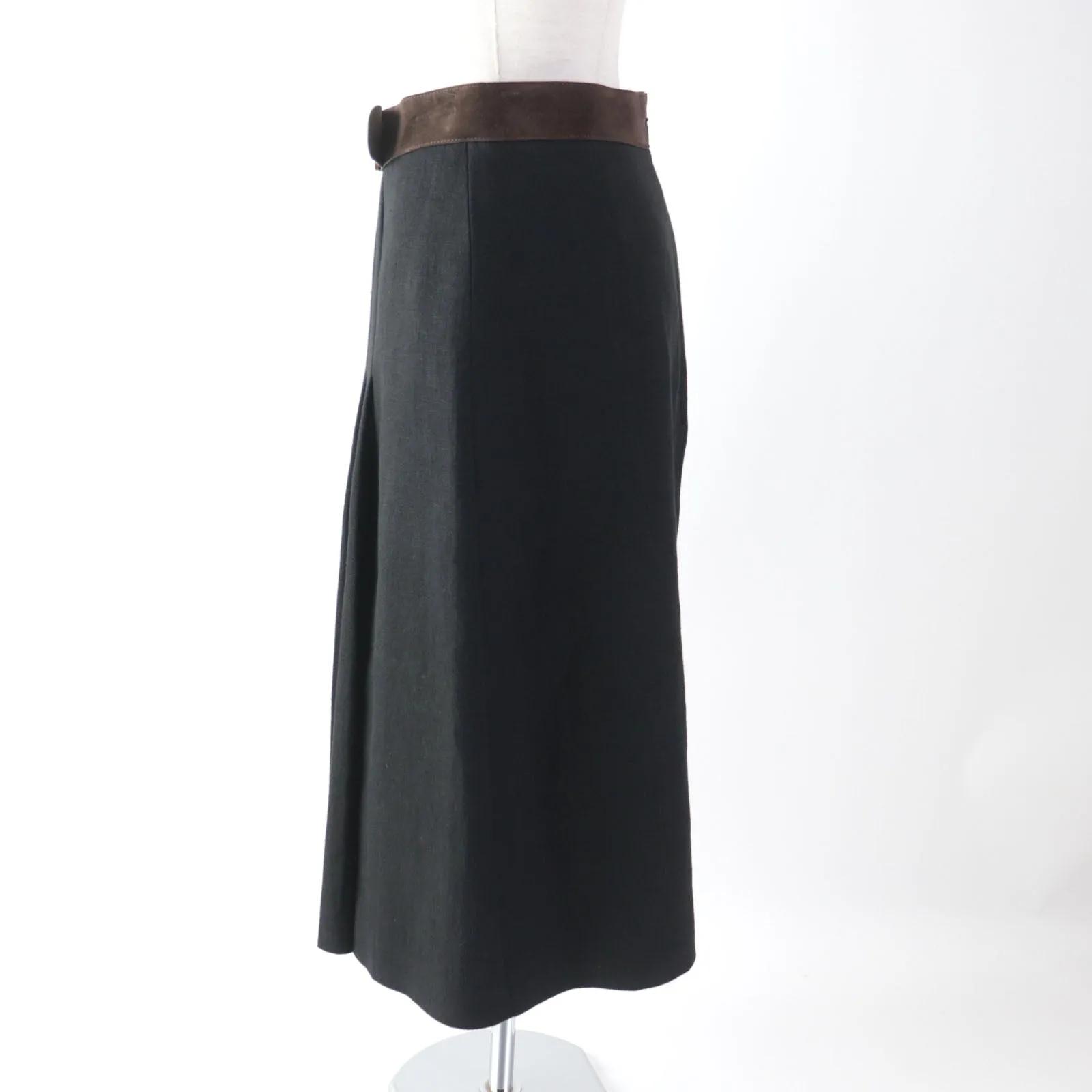 GUCCI Pleated skirt 511243 linen Black brown 40