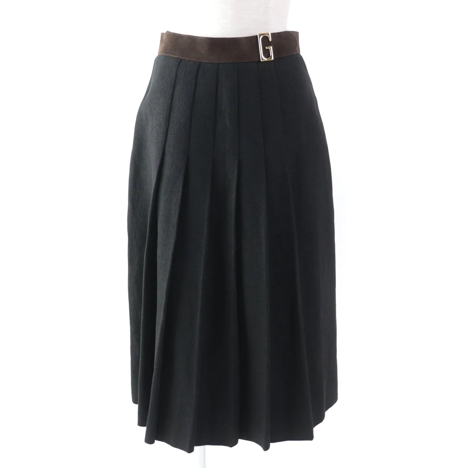 GUCCI Pleated skirt 511243 linen Black brown 40