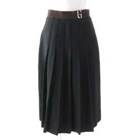 GUCCI Pleated skirt 511243 linen Black brown 40