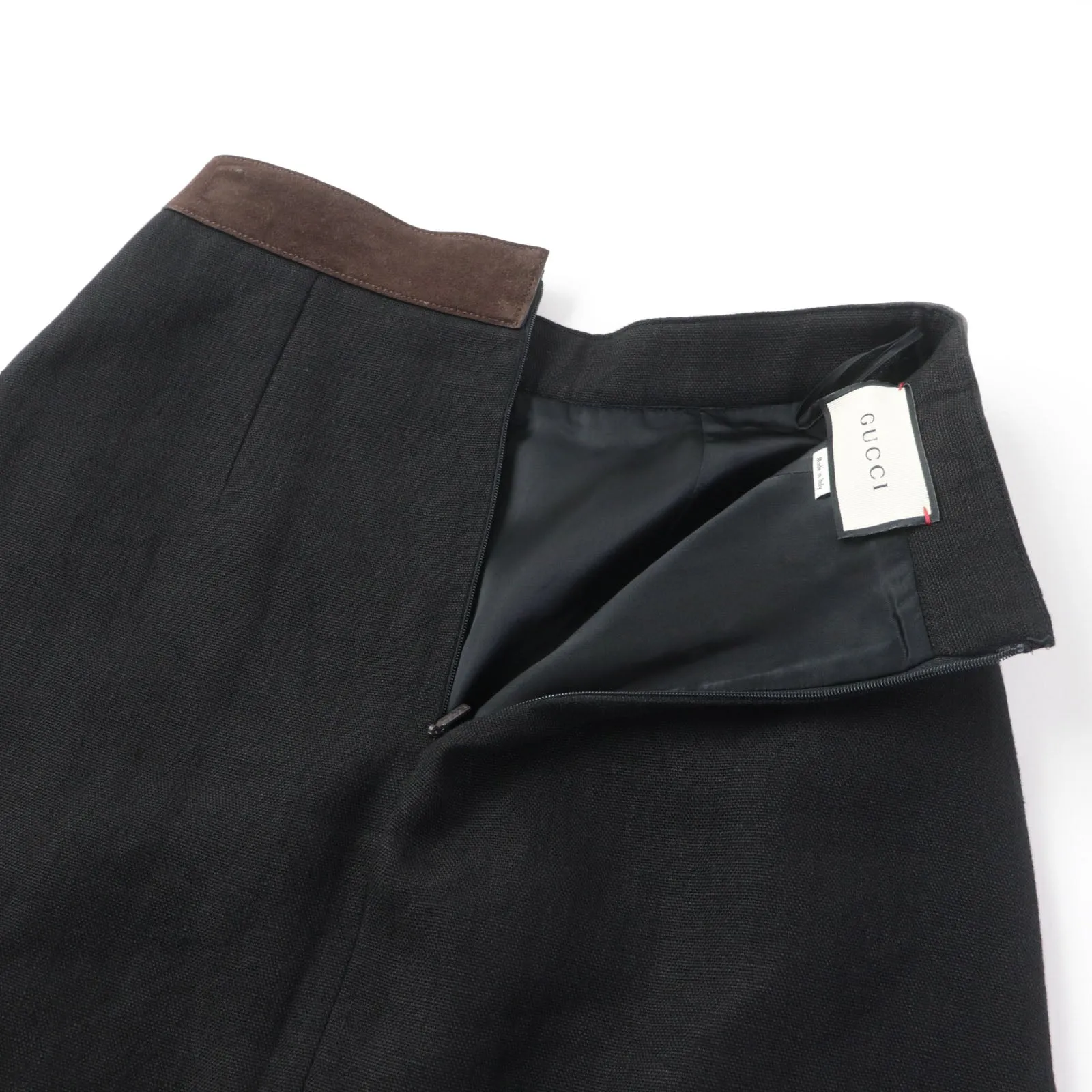 GUCCI Pleated skirt 511243 linen Black brown 40