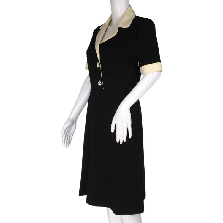 Gucci Women's Contrast Trim Jersey Dress Black/Cream Sz L Button