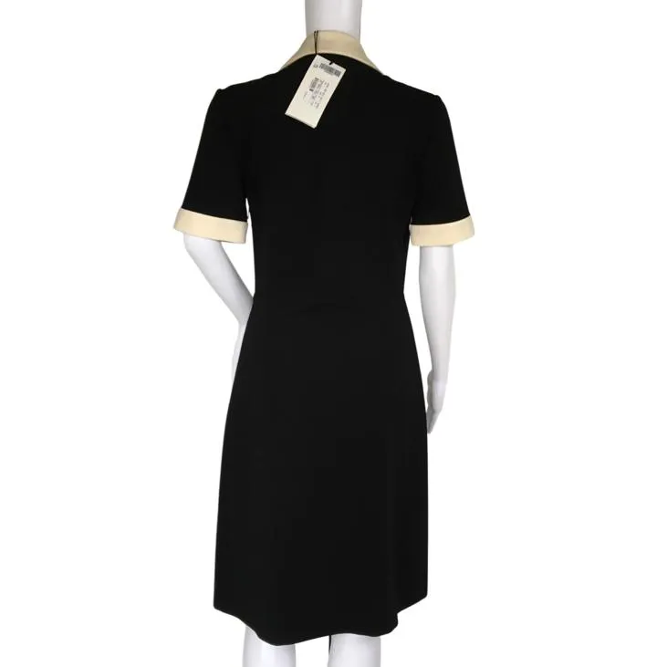 Gucci Women's Contrast Trim Jersey Dress Black/Cream Sz L Button