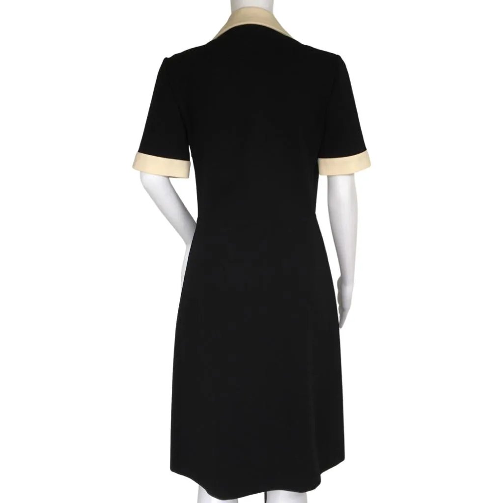 Gucci Women's Contrast Trim Jersey Dress Black/Cream Sz L Button