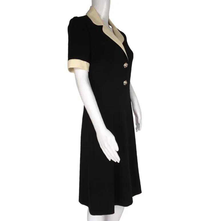 Gucci Women's Contrast Trim Jersey Dress Black/Cream Sz L Button