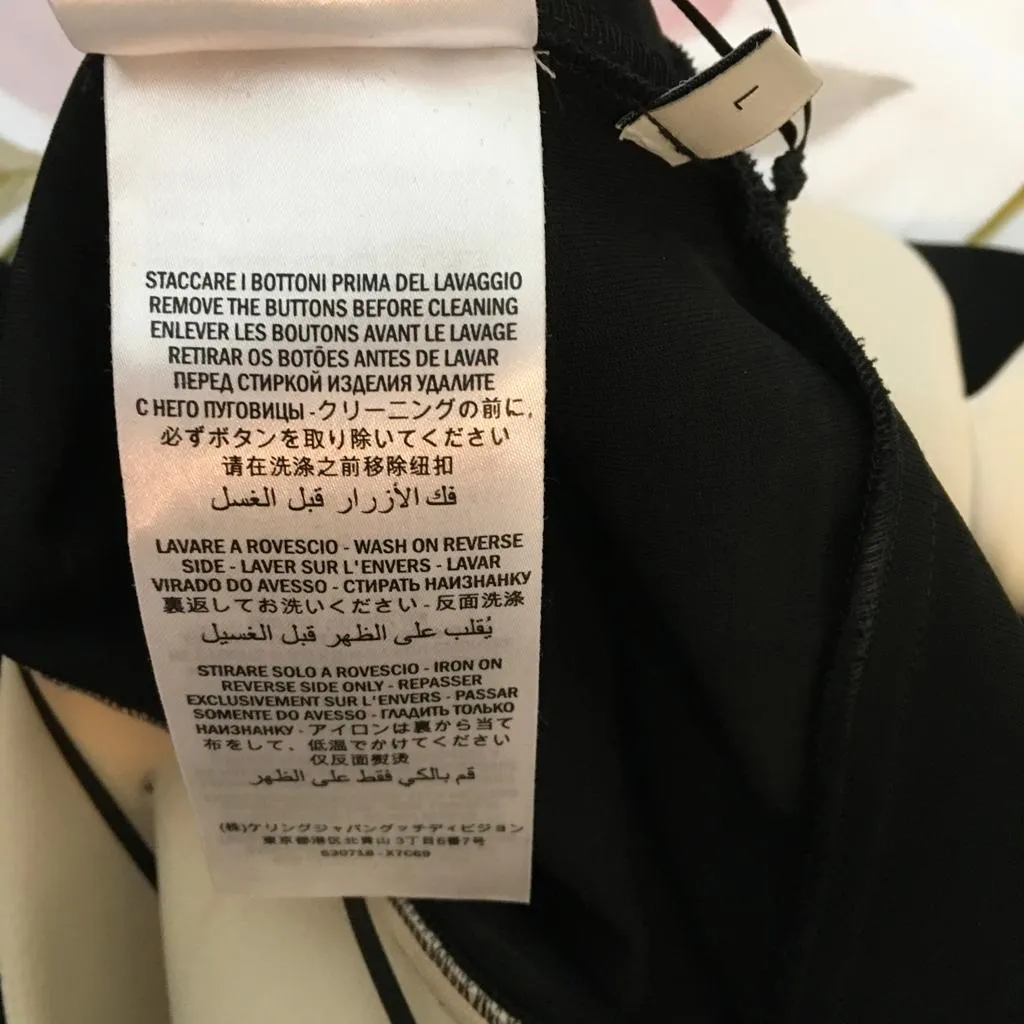 Gucci Women's Contrast Trim Jersey Dress Black/Cream Sz L Button