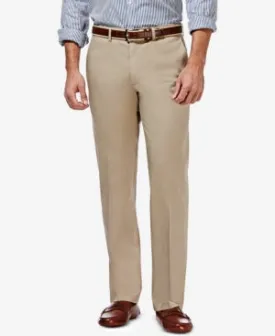 Haggar Mens Regular fit Dress Pants 38 / 30 Beige Solid Stretch