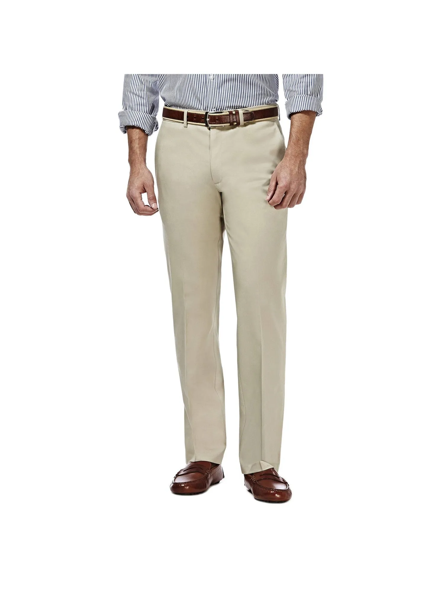 Haggar Mens Regular fit Dress Pants 38 / 30 Beige Solid Stretch