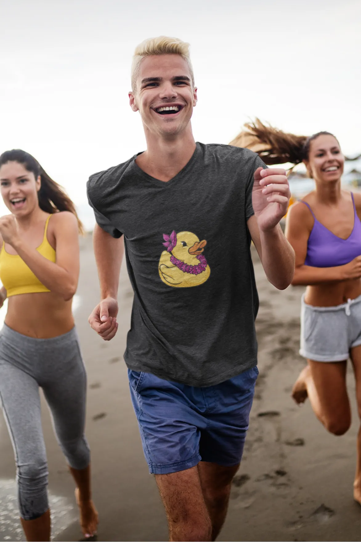 Hawaiian Duck Printed V Neck T-shirt for men