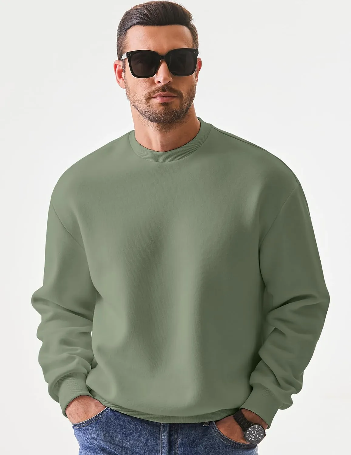 JMIERR Men's Casual Long Sleeves Crewneck Sweatshirts Cotton Pullover Sweatshirt for Men