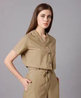 Khaki Lapel Collar Shirt