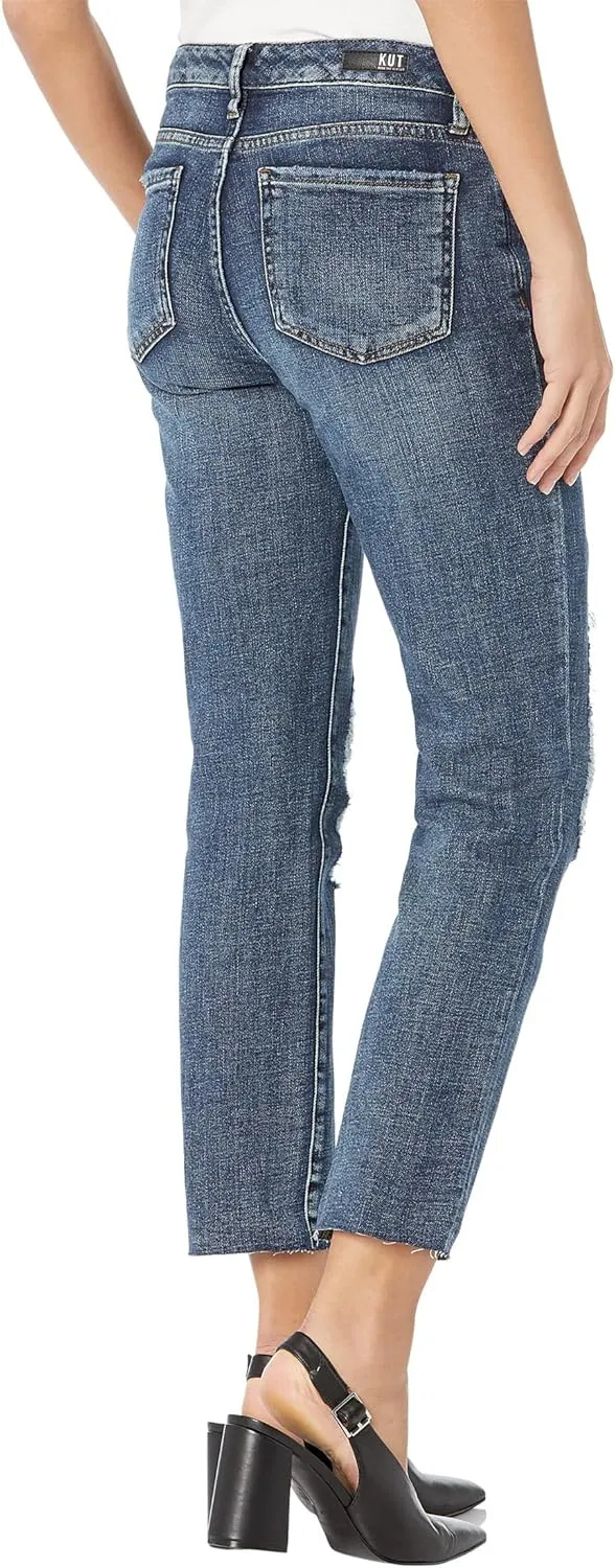 KUT from the Kloth Reese High-Rise Fab AB Ankle Straight Raw Hem in Relieve