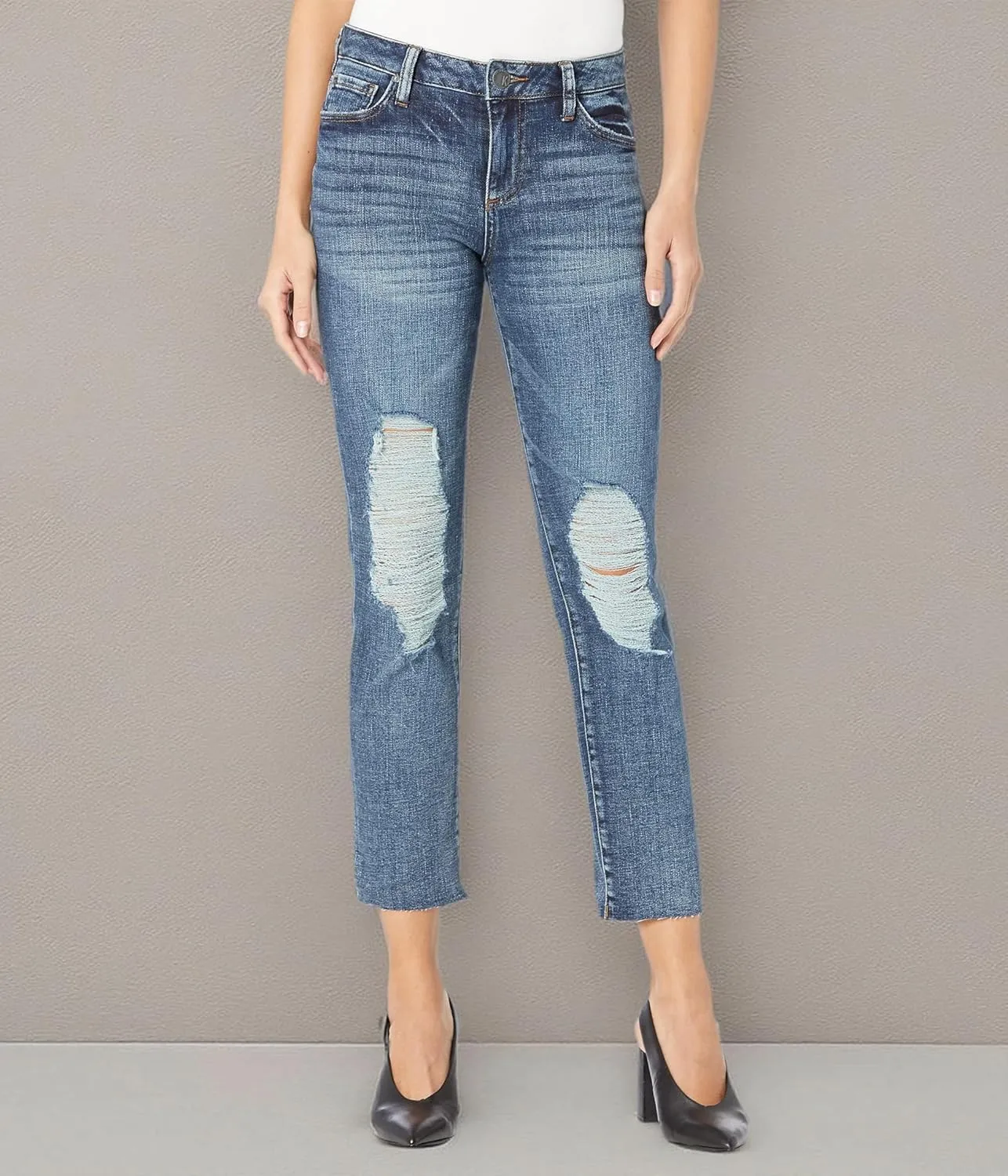 KUT from the Kloth Reese High-Rise Fab AB Ankle Straight Raw Hem in Relieve