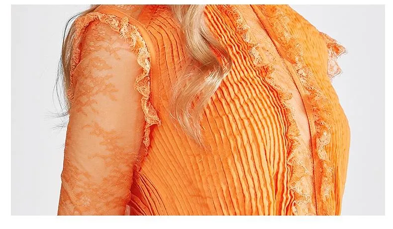Limited edition long-sleeved elegant evening orange dress long dress gown - Mimi