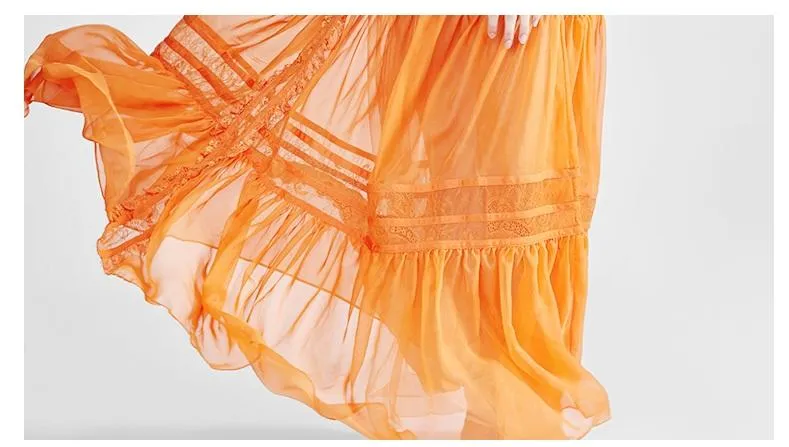 Limited edition long-sleeved elegant evening orange dress long dress gown - Mimi