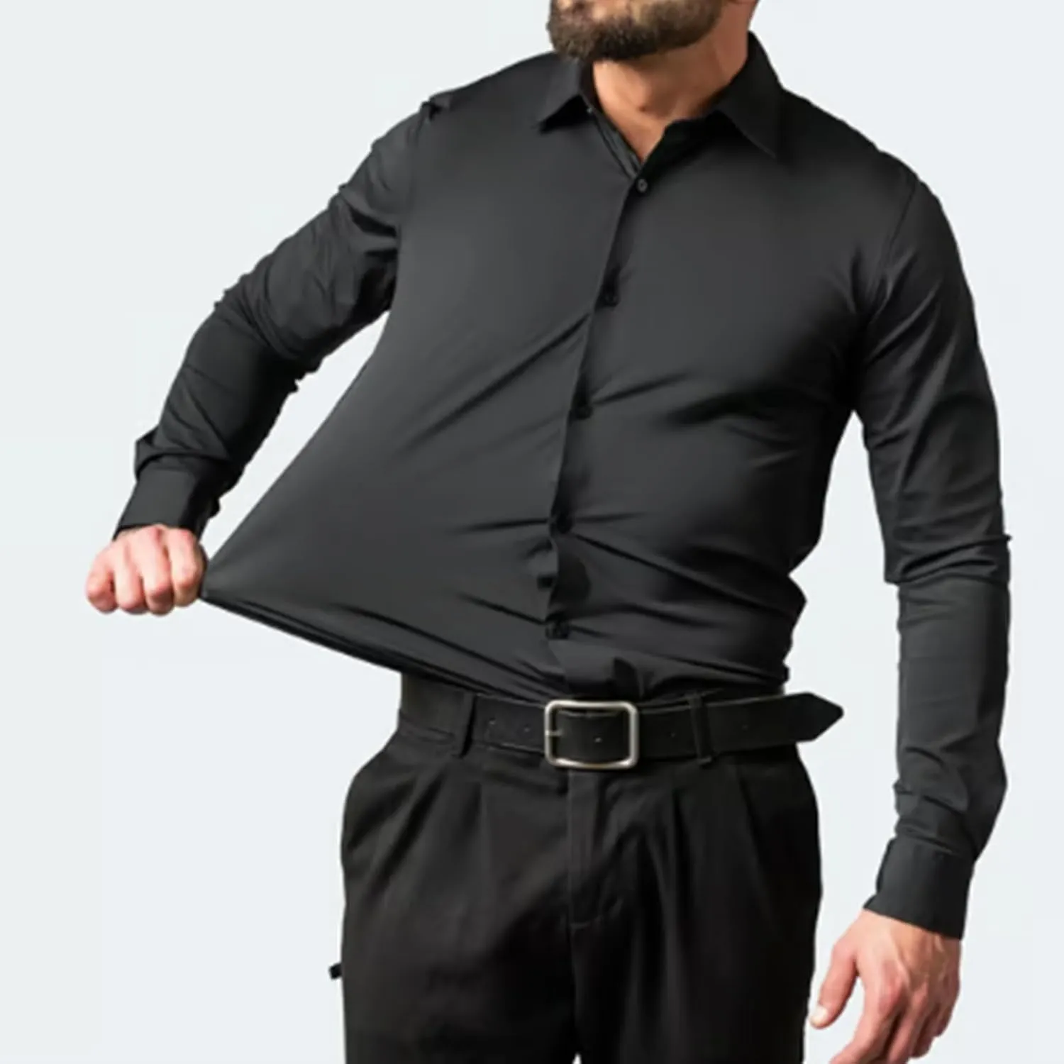 Literalous Shirt, Men's Stretch Non-Iron Anti-Wrinkle Shirts, Breathable Casual Cotton Short Sleeve Shirt
