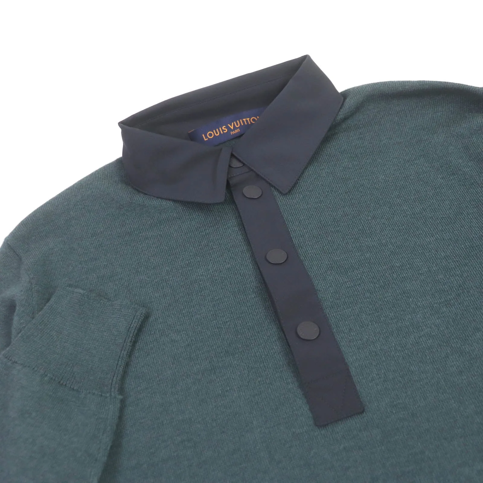 LOUIS VUITTON Long sleeve polo shirt HEN03W Outer material: 70% wool, Outer material: 30% silk, Part: 94% nylon, Part: 6% polyurethane Green navy mens S Used