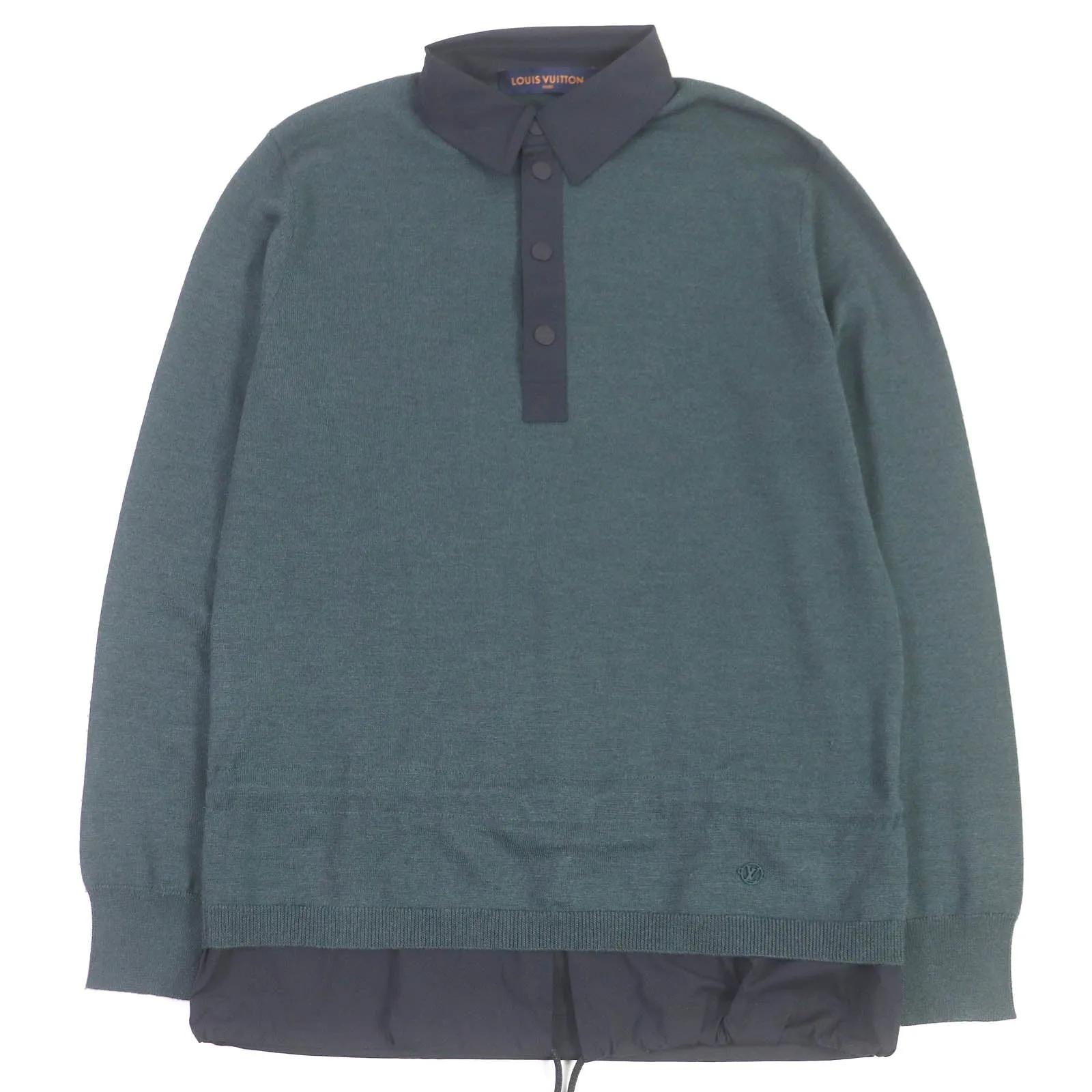 LOUIS VUITTON Long sleeve polo shirt HEN03W Outer material: 70% wool, Outer material: 30% silk, Part: 94% nylon, Part: 6% polyurethane Green navy mens S Used