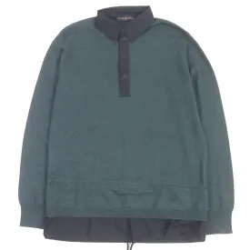LOUIS VUITTON Long sleeve polo shirt HEN03W Outer material: 70% wool, Outer material: 30% silk, Part: 94% nylon, Part: 6% polyurethane Green navy mens S Used