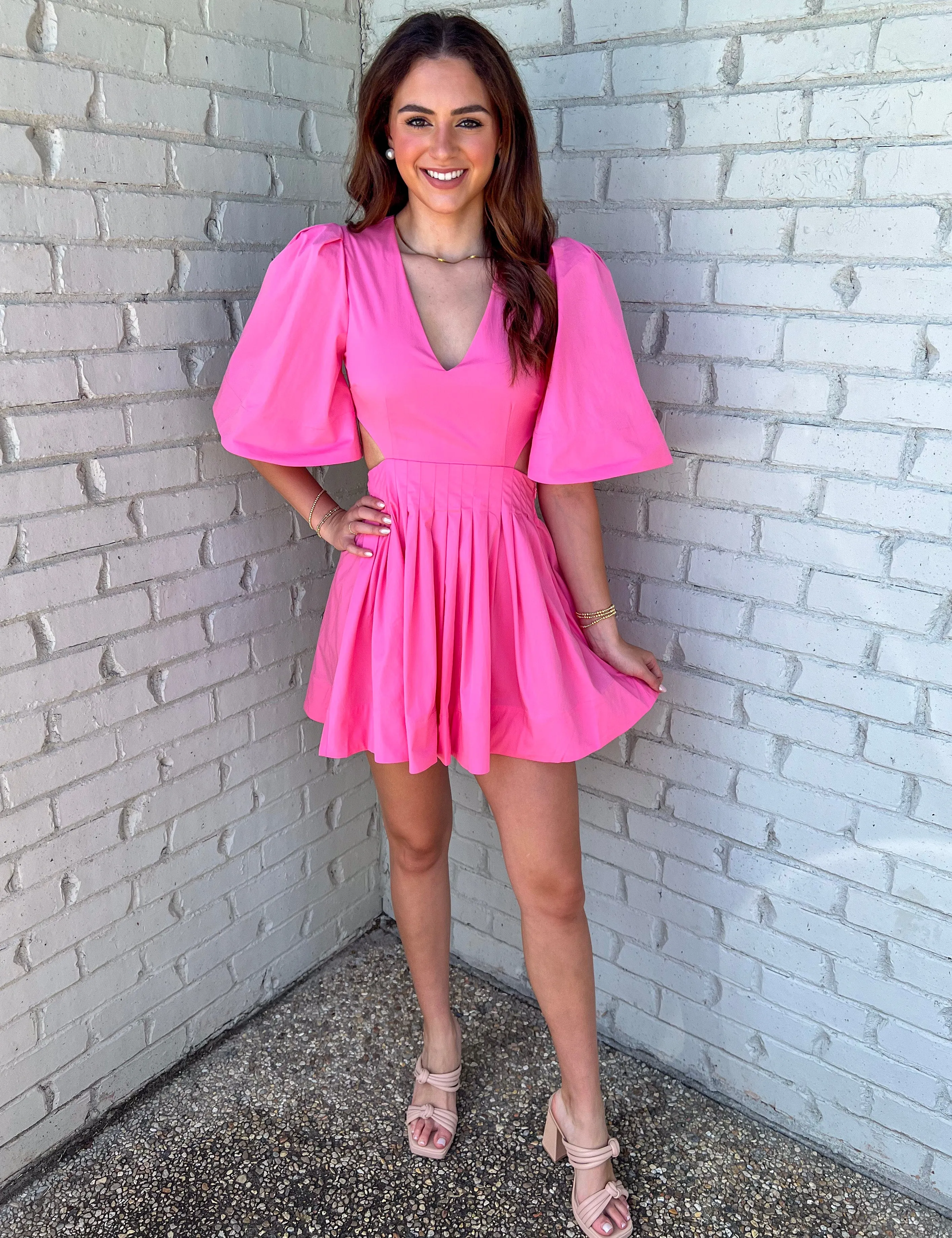 LOVE SPELL PINK PLEATED MINI DRESS