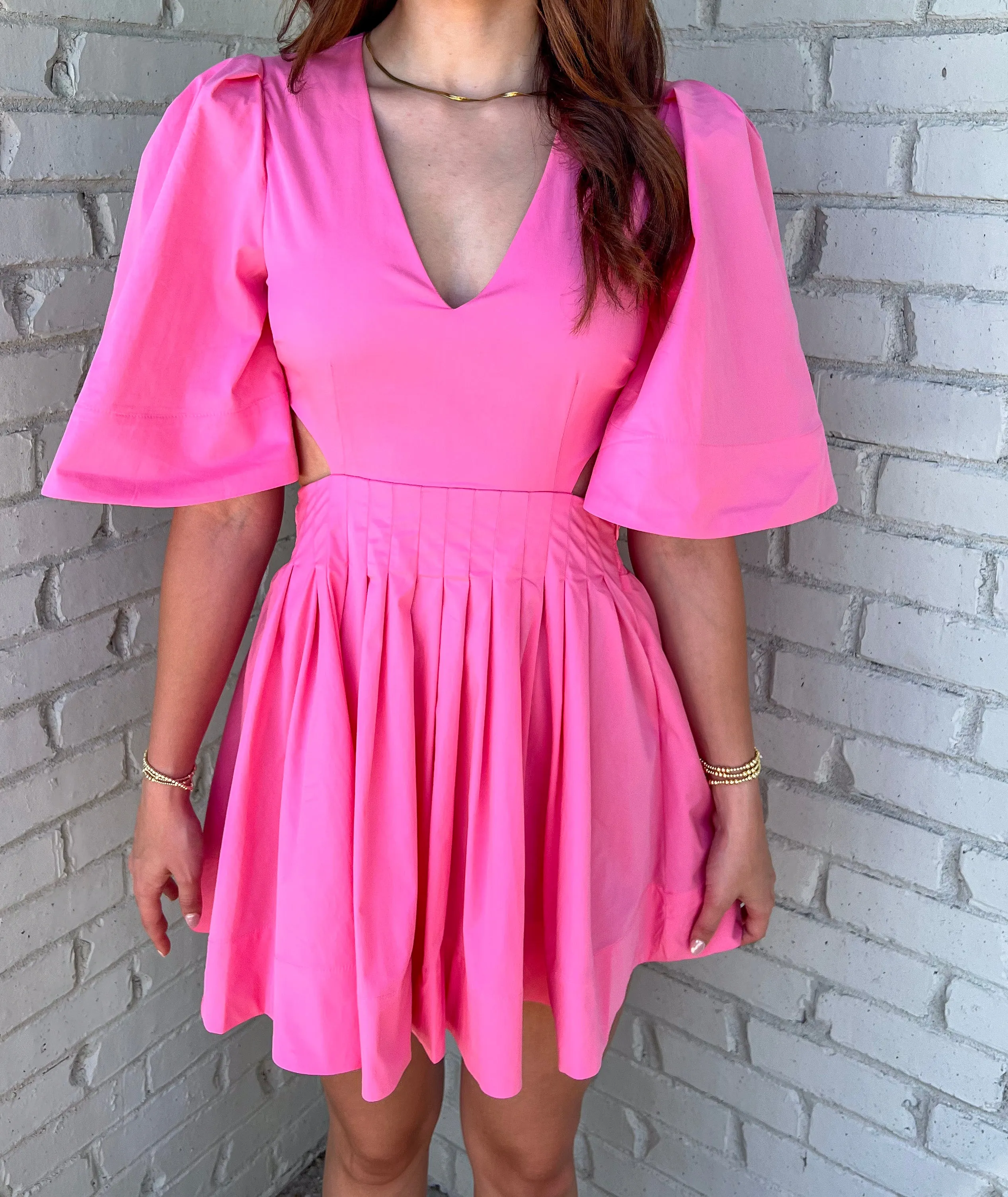 LOVE SPELL PINK PLEATED MINI DRESS