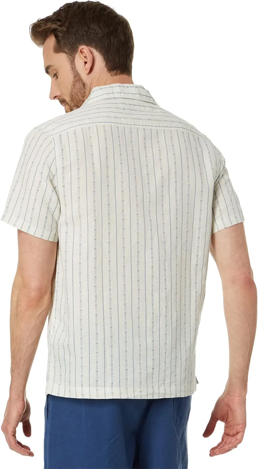 Lucky Brand Men's Short Sleeve Stripe Linen Camp Collar Shirt