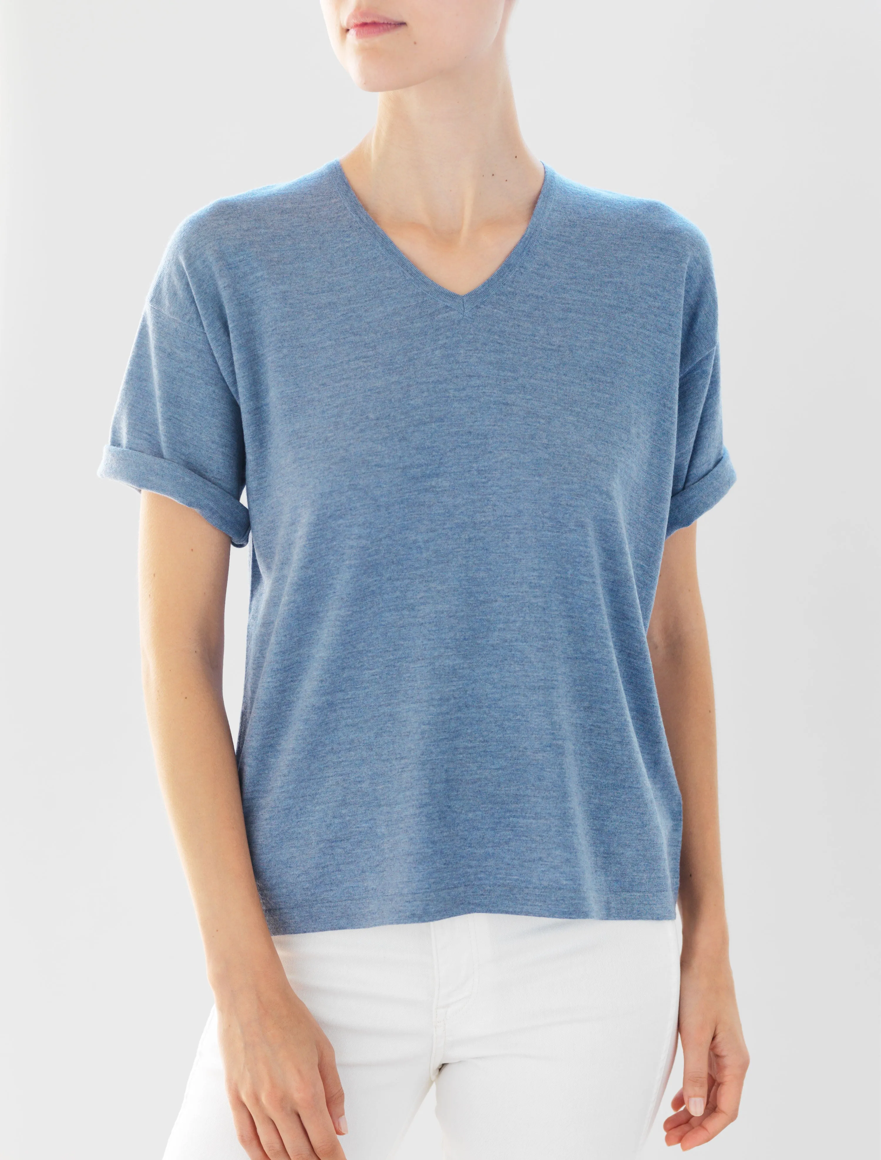 Luxo Knit T V-Neck - Chambray
