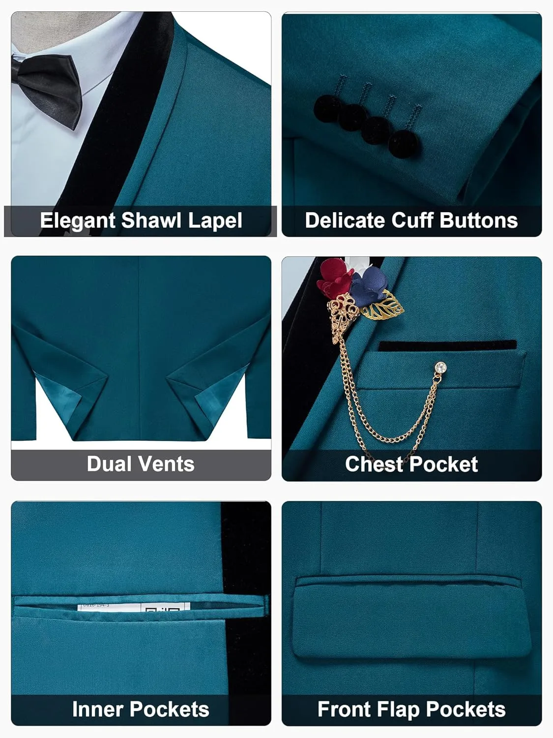 MAGE MALE Men's 3 Piece Suit One Button Tuxedo Set Slim Fit Formal Suit for Weddings, Parties, and Evening Events
