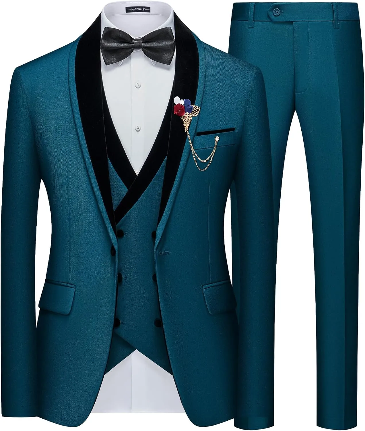 MAGE MALE Men's 3 Piece Suit One Button Tuxedo Set Slim Fit Formal Suit for Weddings, Parties, and Evening Events