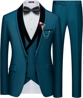 MAGE MALE Men's 3 Piece Suit One Button Tuxedo Set Slim Fit Formal Suit for Weddings, Parties, and Evening Events