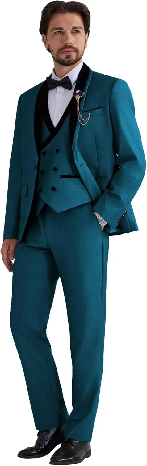 MAGE MALE Men's 3 Piece Suit One Button Tuxedo Set Slim Fit Formal Suit for Weddings, Parties, and Evening Events
