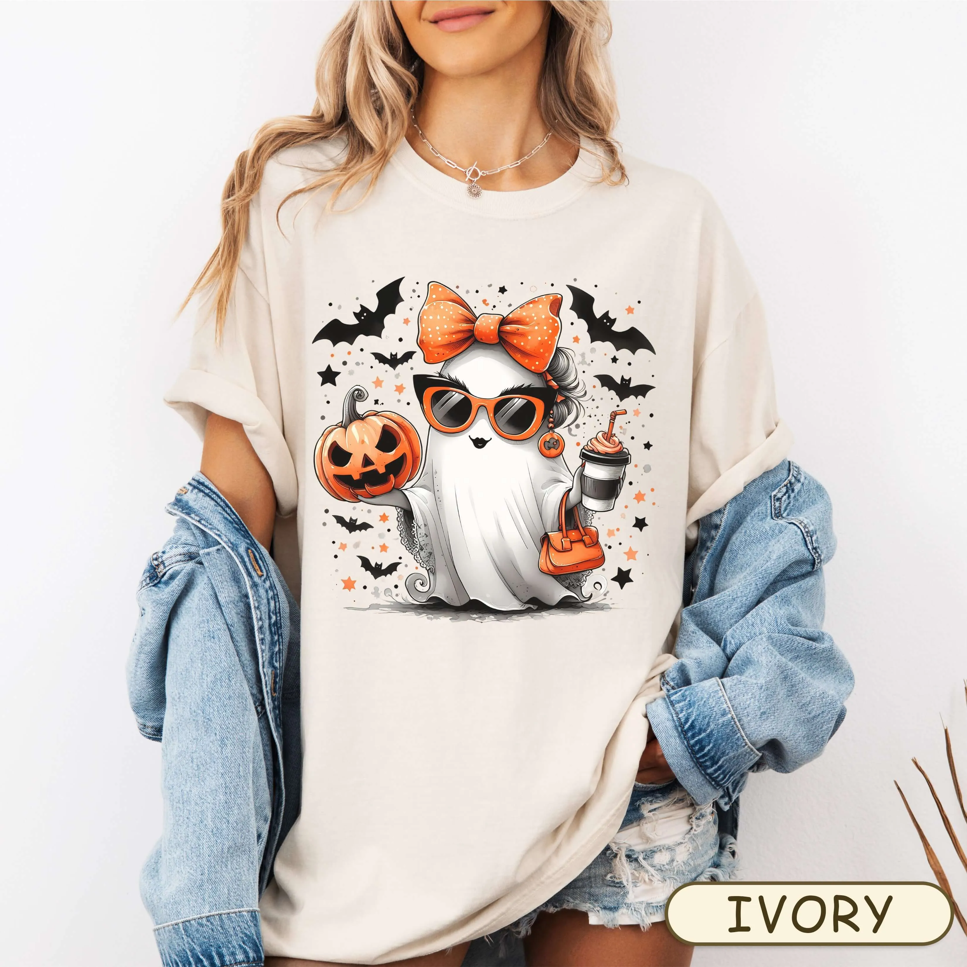 Mama Ghost Halloween Shirt, Girly Fall Ghost Shirt, Retro cure Halloween Ghost sunglasses and make up girl ghost Tee