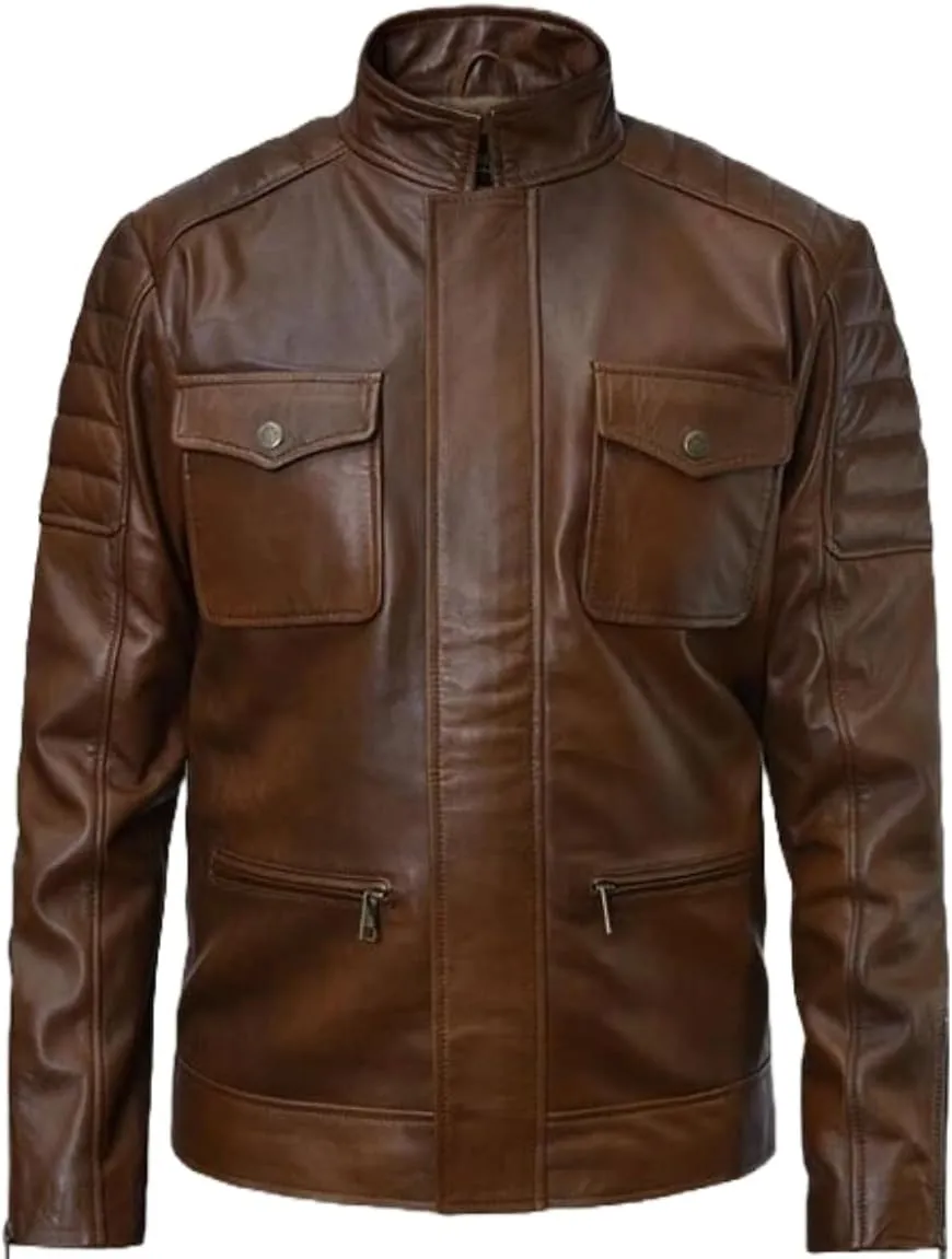 Mens Brown Leather Jacket  Distressed Brown Biker Vintage Caf Racer Leather Jacket