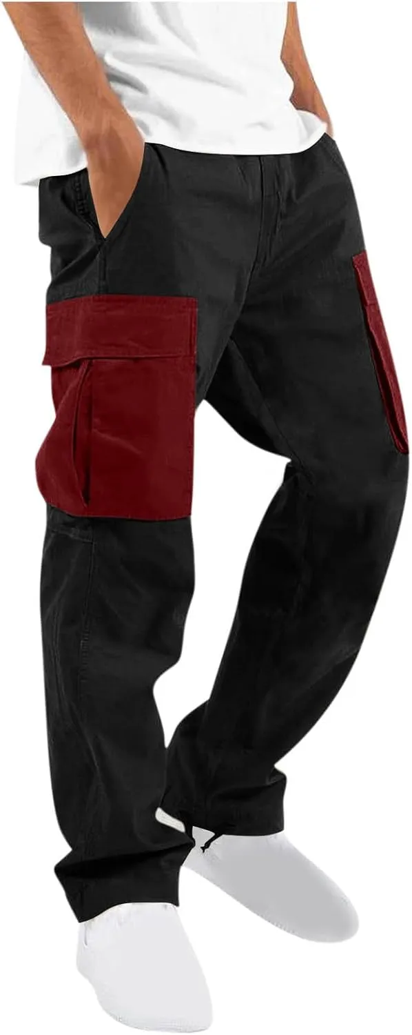 Men's Casual Cargo Joggers Drawstring Straight Leg Breathable Chino Pants Work Comfy Twill Jogging Sweatpants