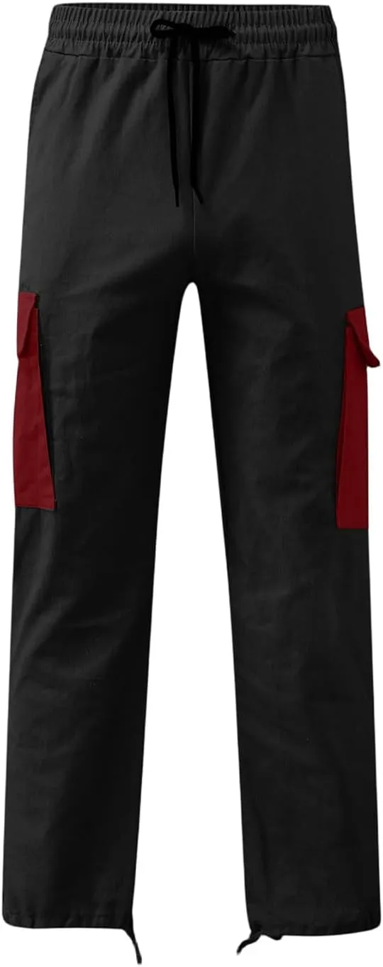 Men's Casual Cargo Joggers Drawstring Straight Leg Breathable Chino Pants Work Comfy Twill Jogging Sweatpants