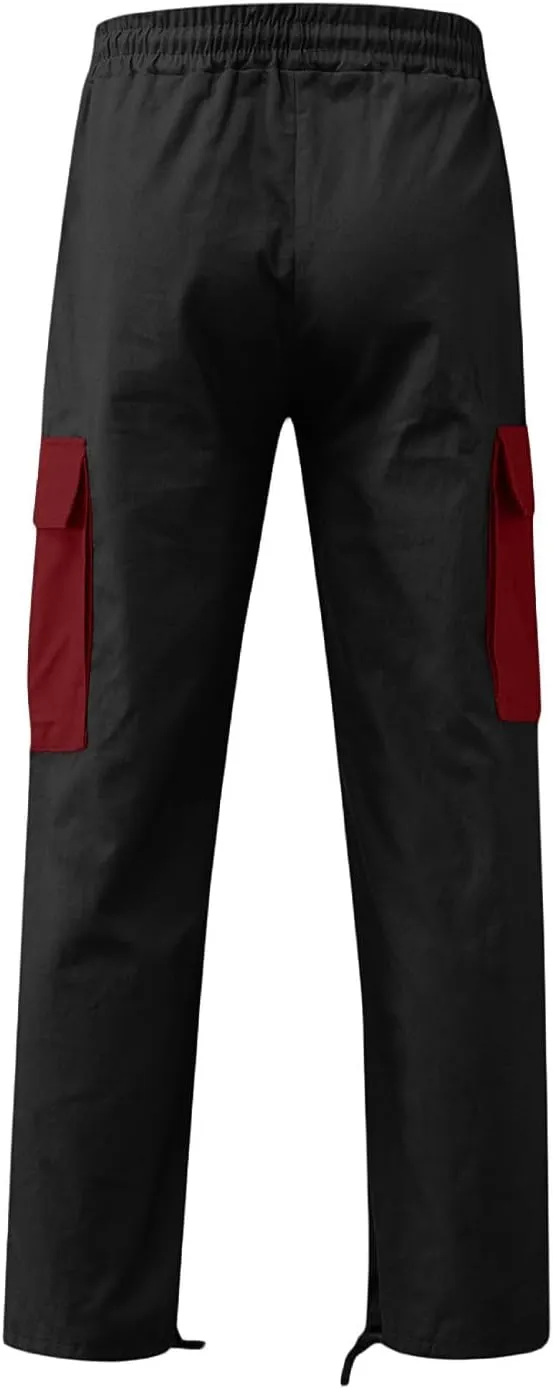 Men's Casual Cargo Joggers Drawstring Straight Leg Breathable Chino Pants Work Comfy Twill Jogging Sweatpants