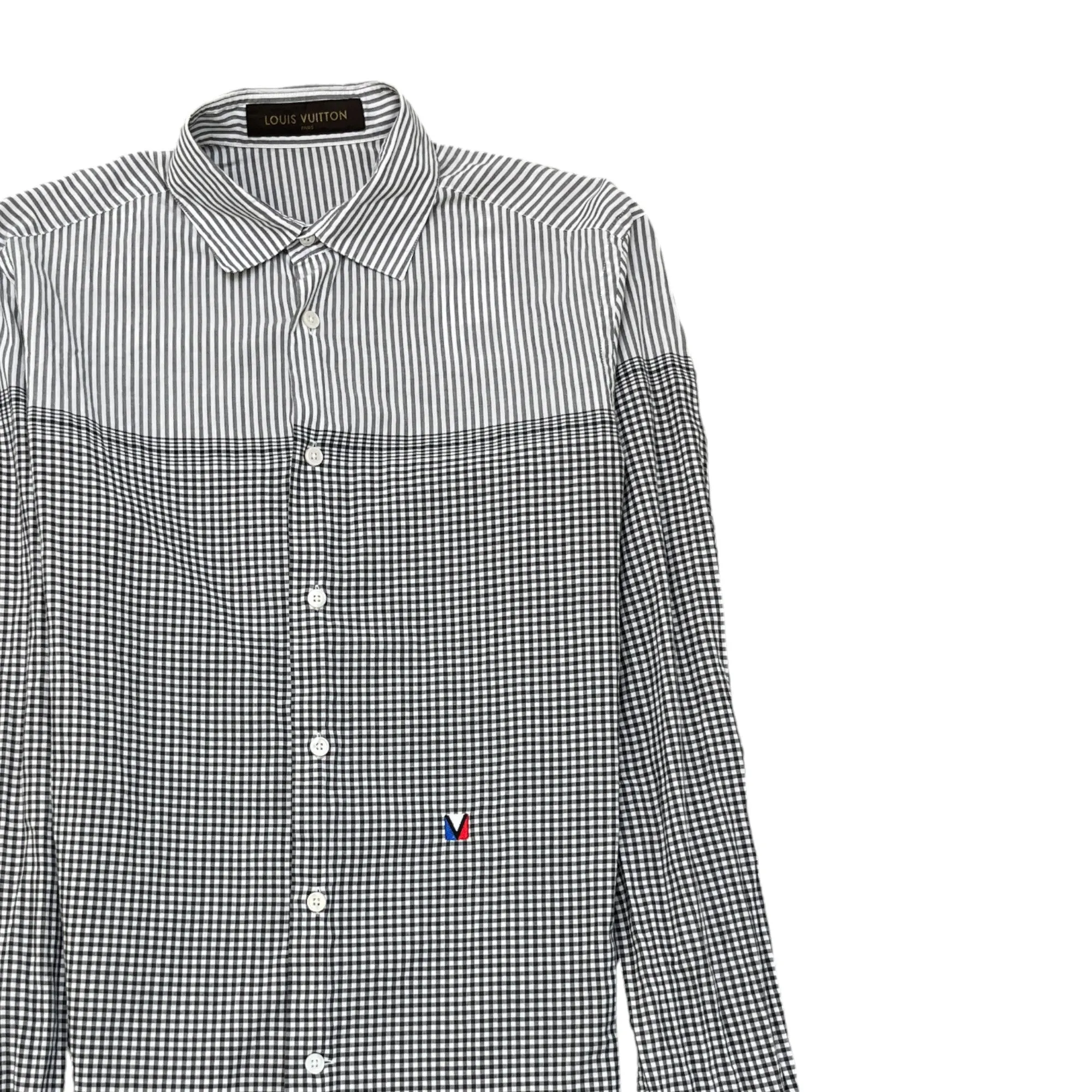 Men's Checked Stripe Polo Shirt White Size S