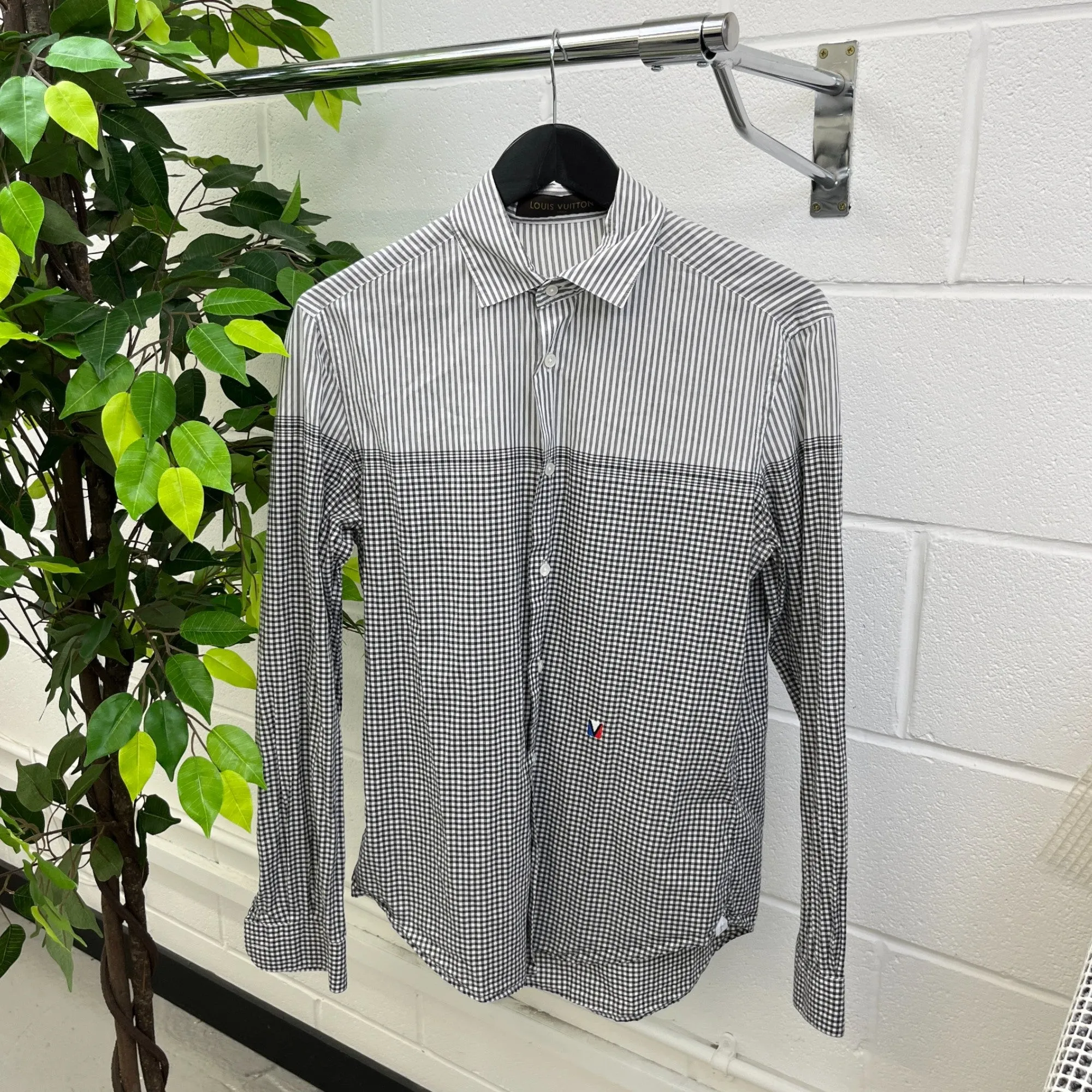 Men's Checked Stripe Polo Shirt White Size S