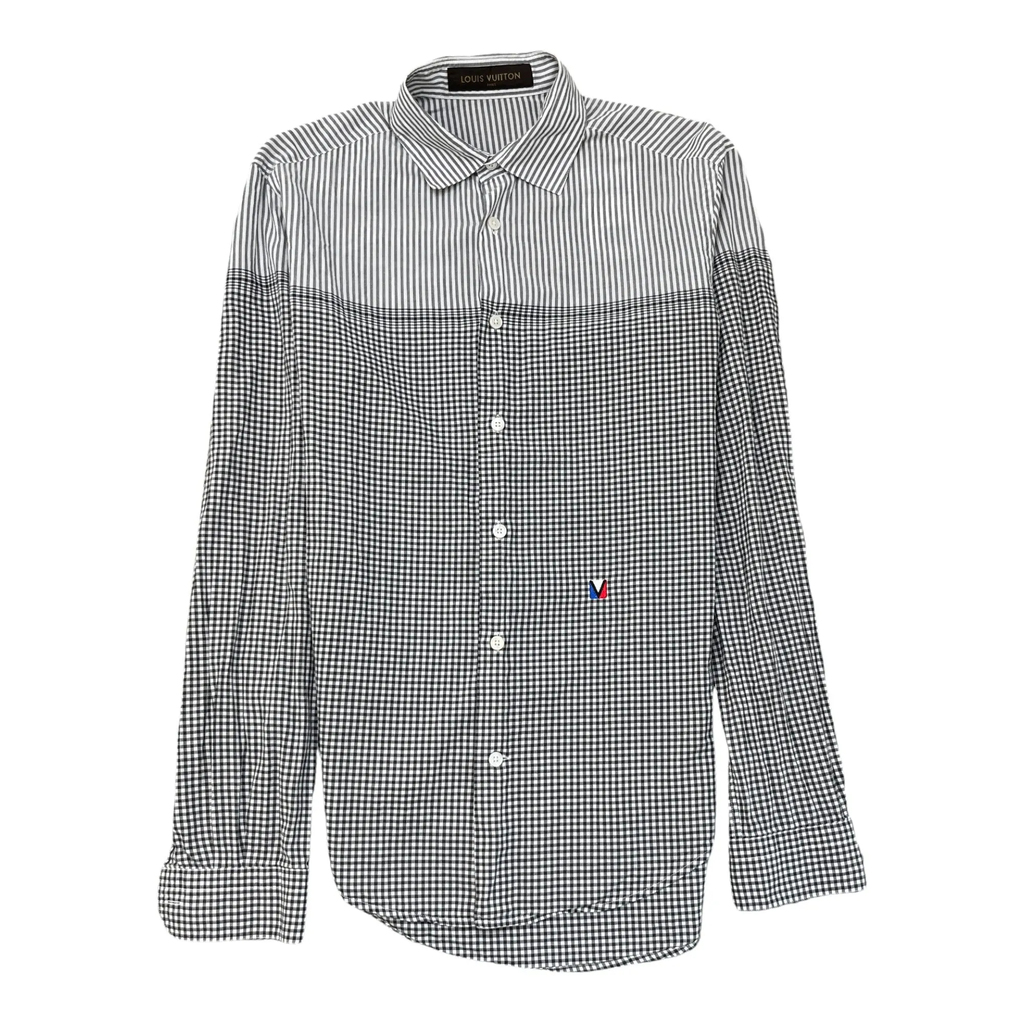 Men's Checked Stripe Polo Shirt White Size S