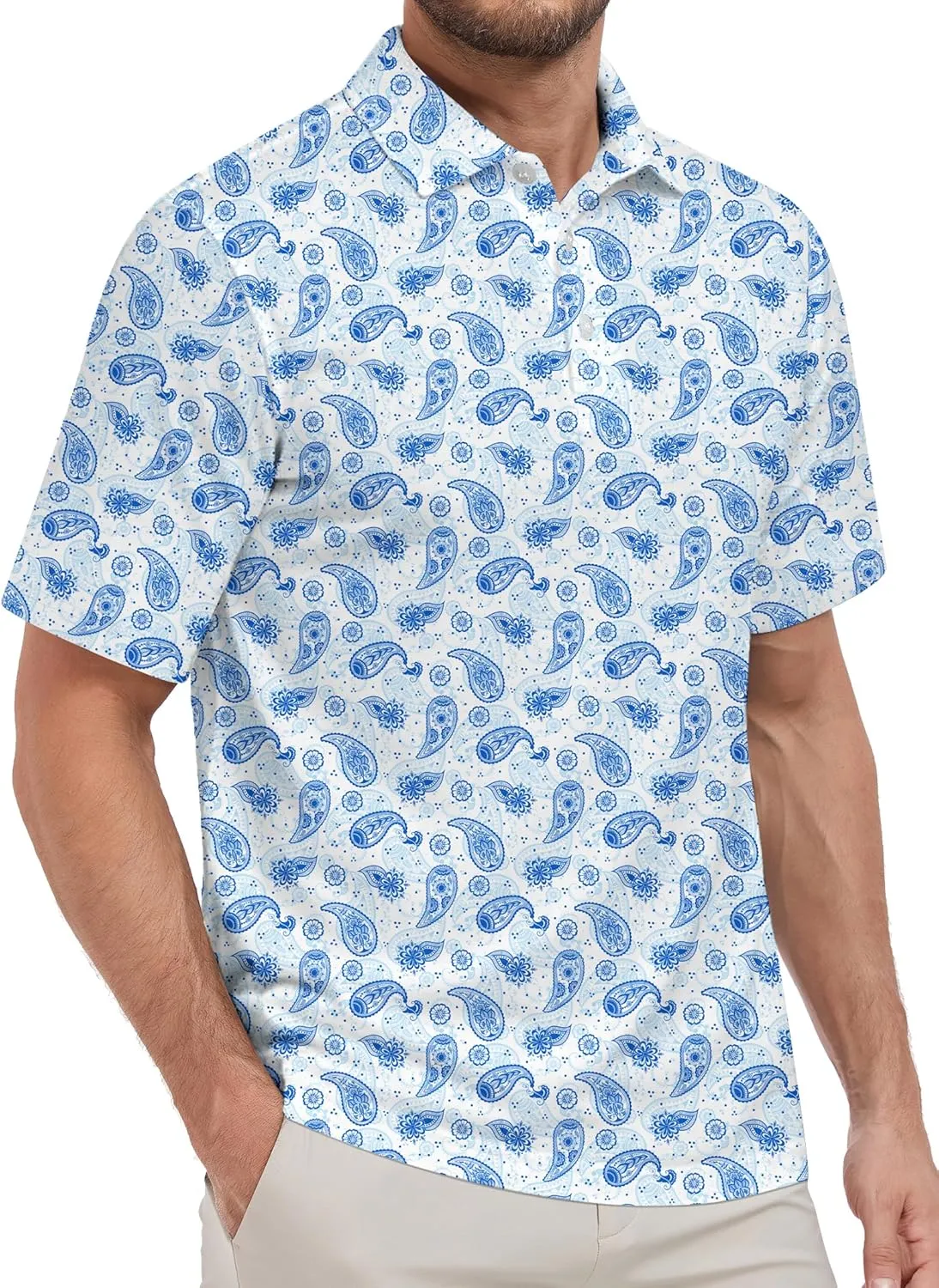 Mens Golf Shirt Printed Regular Fit Moisture Wicking Short Sleeve Performance Polo Shirt (S - 4XL)